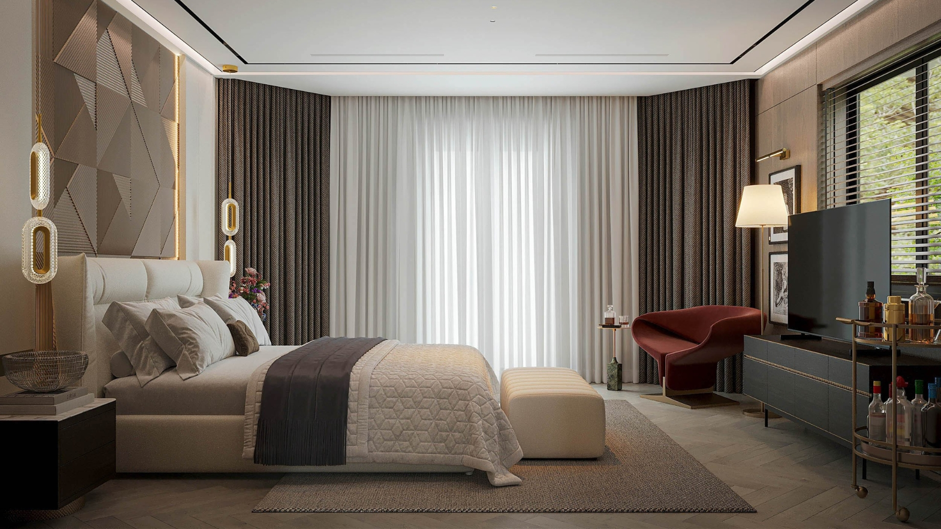 Phòng ngủ master tại Anlac được tính toán để gợi cảm giác tự do, nhưng vẫn sang trọng và tinh tế