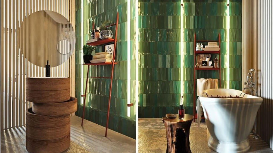 Phòng tắm penthouse Á Đông nhẹ nhàng và tĩnh tại