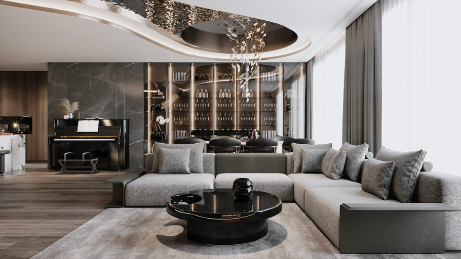 Phòng khách trong căn hộ Duplex Hateco Laroma