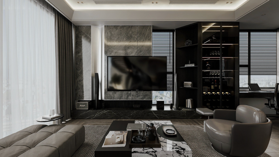 Tông đen huyền bí, marble óng ánh và nội thất da thật