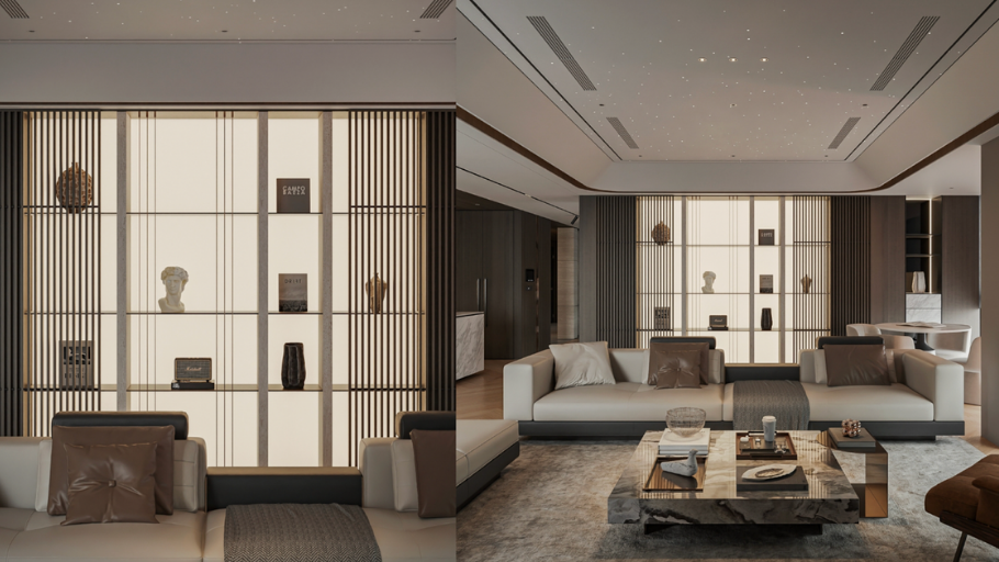 Phòng khách trong căn hộ Duplex Define Penthouse