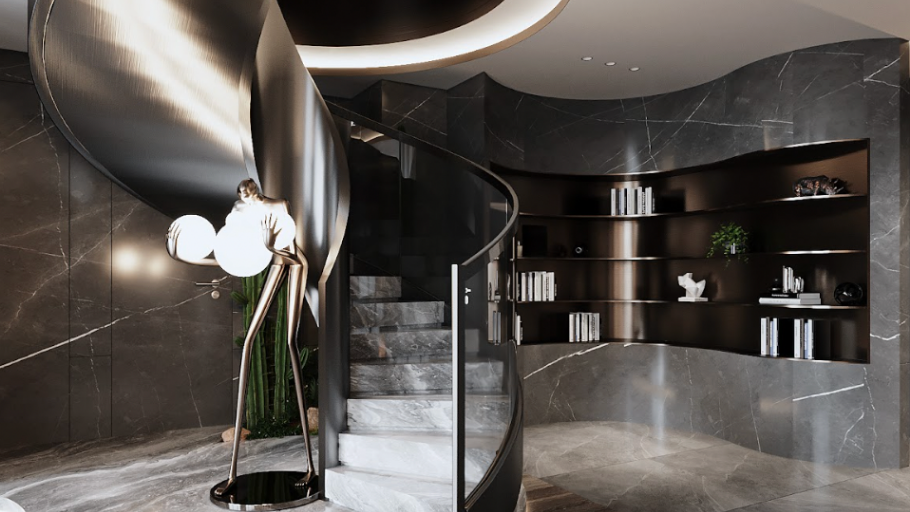 Cầu thang xoắn trong căn hộ Duplex Hateco Laroma