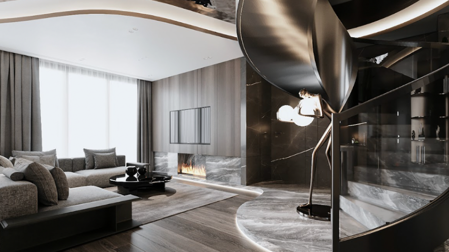 Cầu thang xoắn trong căn hộ Sunshine City Duplex