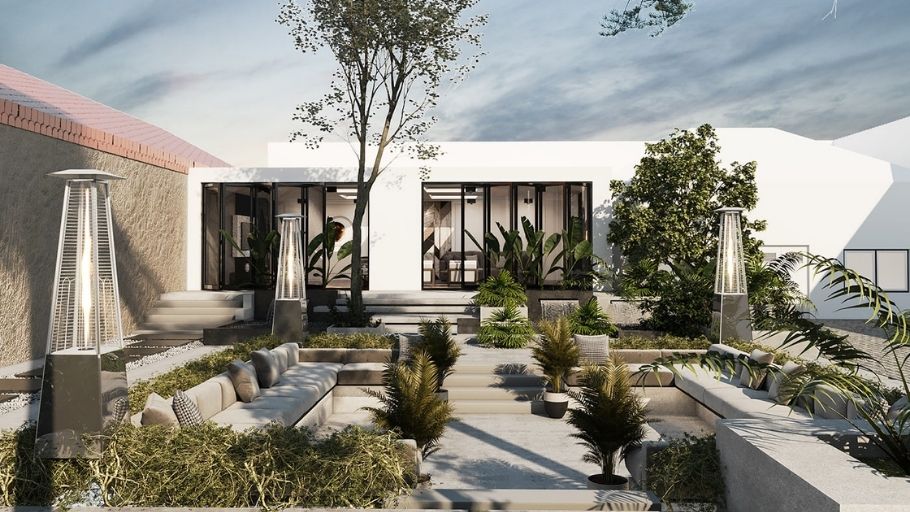 Mẫu biệt thự 1 tầng 2 phòng ngủ có sân vườn