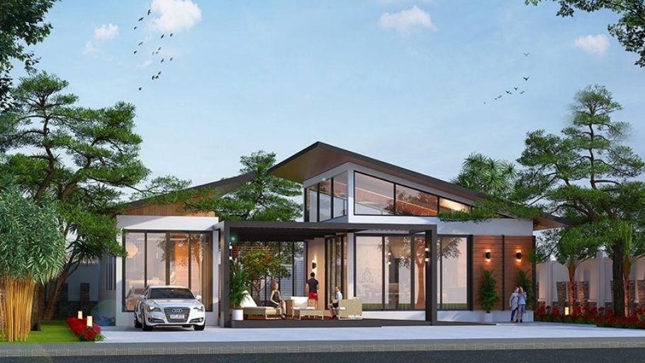 Mẫu biệt thự 1 tầng 2 phòng ngủ có gác xép