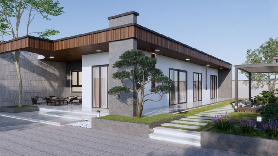 Mẫu biệt thự 1 tầng 2 phòng ngủ diện tích trung bình