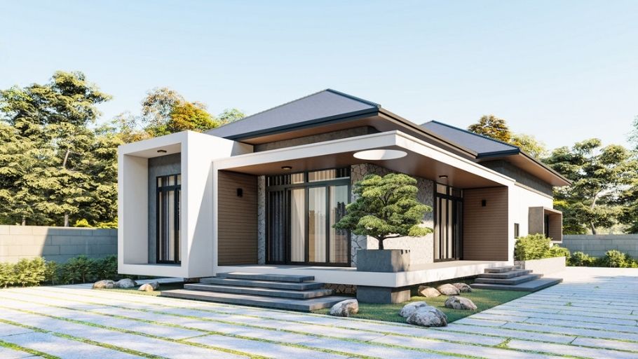 Mẫu biệt thự 1 tầng 2 phòng ngủ diện tích rộng