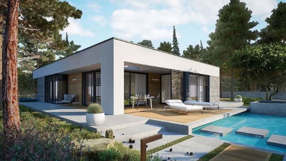 Mẫu biệt thự 1 tầng 2 phòng ngủ diện tích rộng