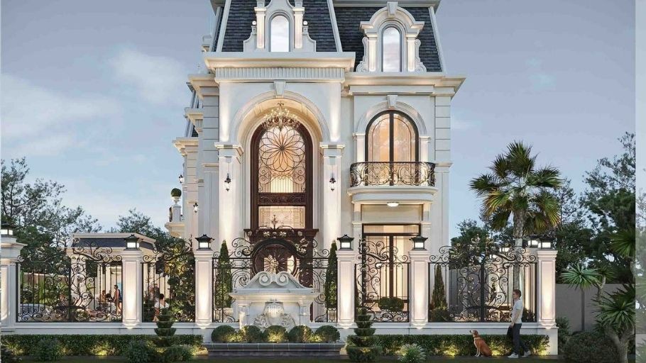 Biệt thự mái Mansard với phần mái cao đặc trưng