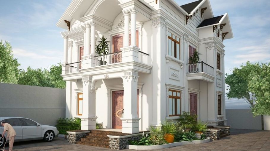 Biệt thự 2 tầng Tân Cổ Điển – hệ mái Thái dốc nhẹ