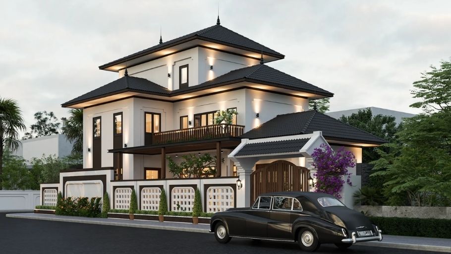 Mẫu biệt thự 3 tầng 2 mặt tiền mái Nhật