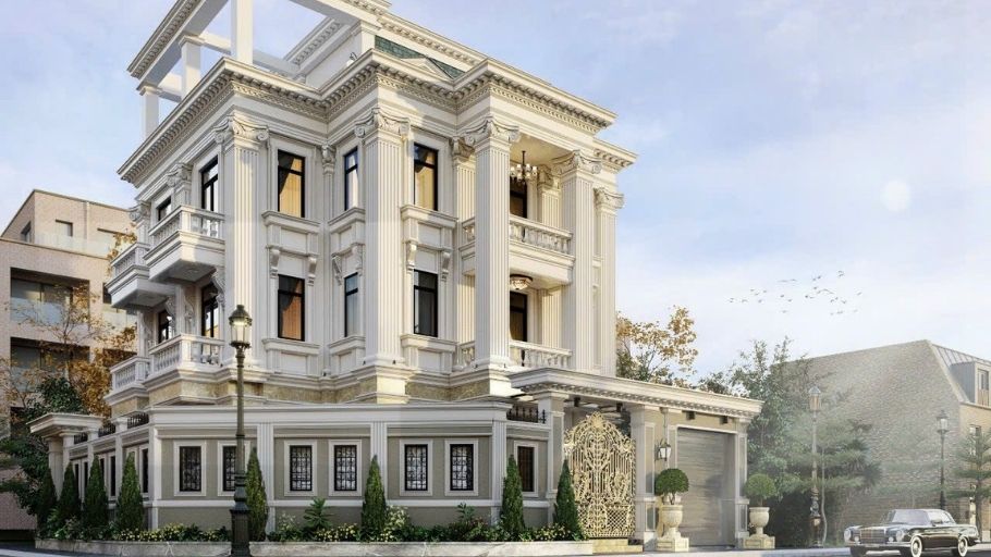 Mẫu biệt thự 3 tầng Tân Cổ Điển mái Mansard