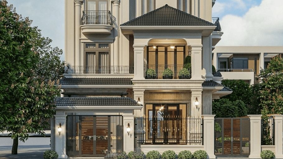 Biệt thự hiện đại 4 tầng mái Nhật khối hộp