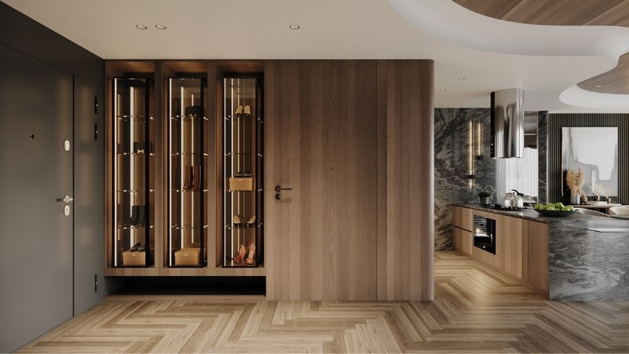 Herringbone sàn gỗ và marble vein