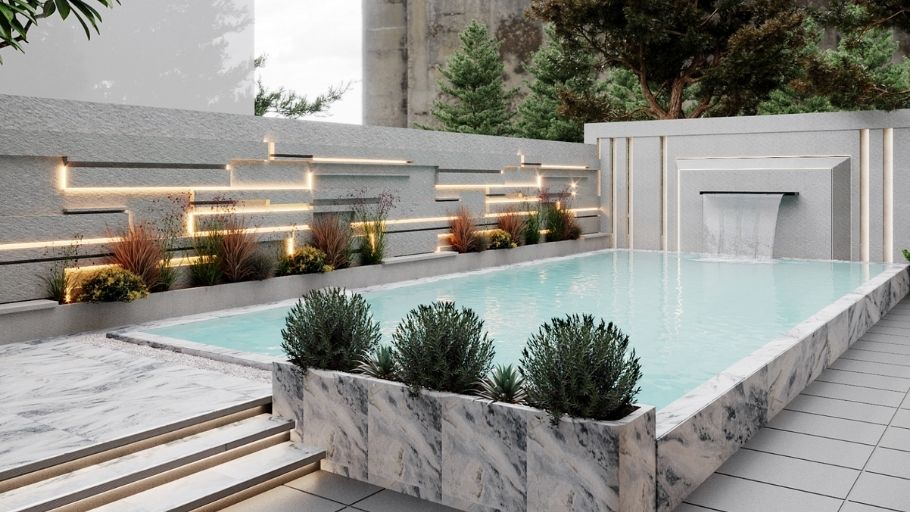 Hồ bơi như trung tâm thị giác của toàn bộ công trình