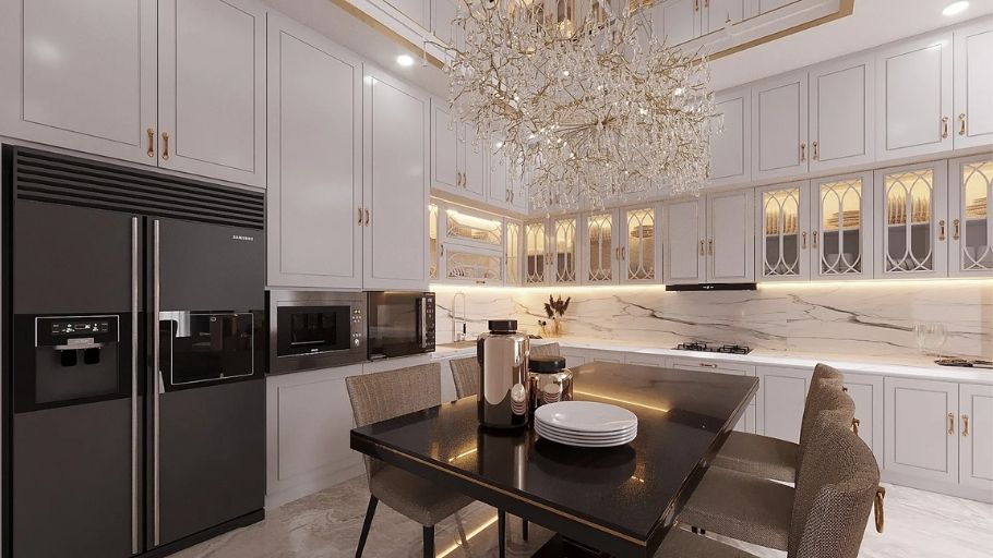 Phòng bếp với nội thất gỗ phong cách Modern Luxury