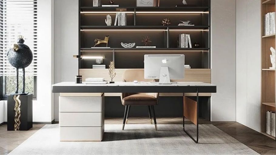 Phòng làm việc với nội thất biệt thự gỗ hiện đại