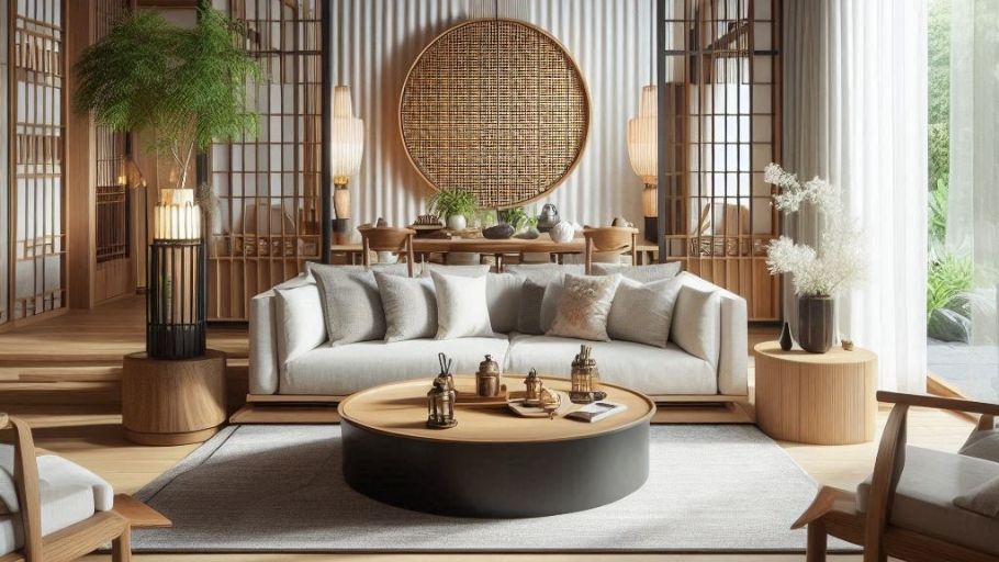 Phòng khách biệt thự gỗ phong cách Japandi