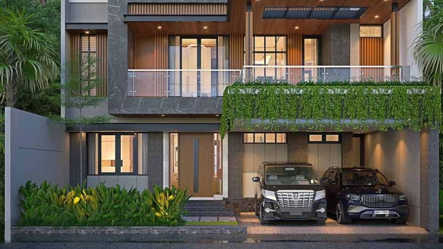 Biệt thự kiểu Mỹ mái bằng hiện đại