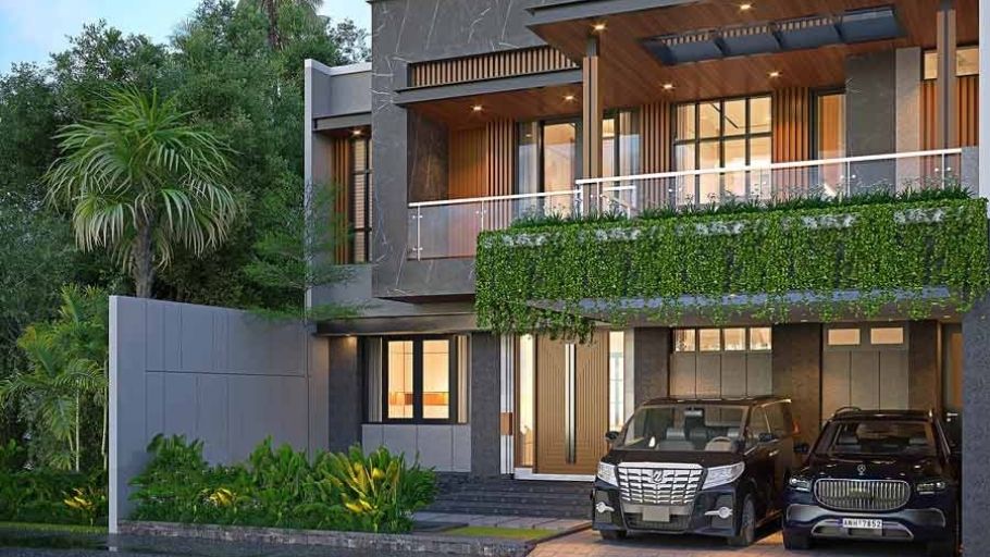 Góc nhìn ngang biệt thự kiểu Mỹ mái bằng