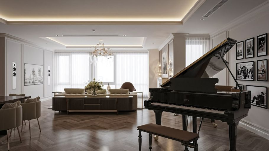 Phòng khách trong căn hộ Ciputra Apartment Tân Cổ Điển