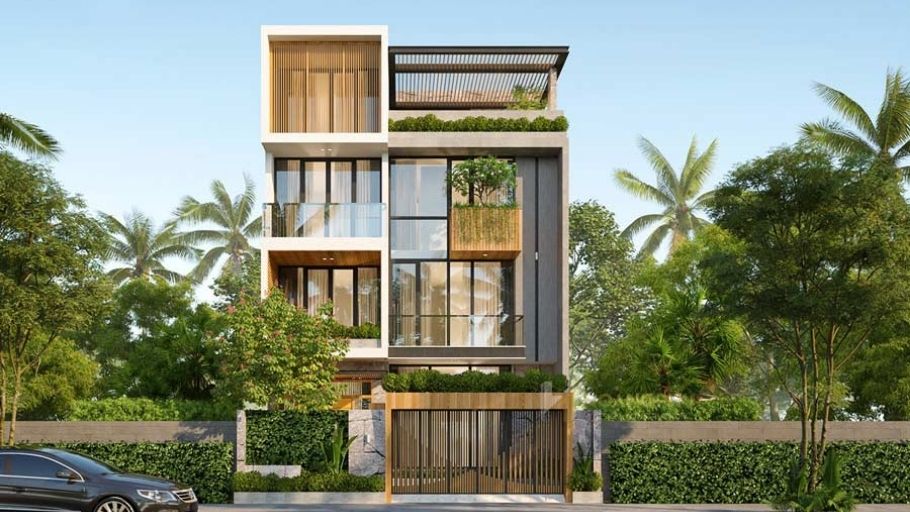 Biệt thự 200m2 4 tầng hiện đại tối giản