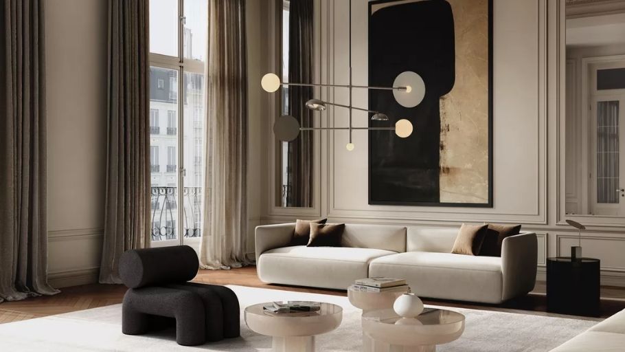 Phòng khách phong cách Bắc Âu trong biệt thự 300m2