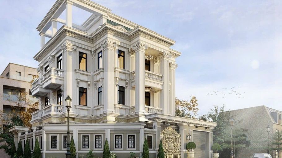 Mẫu biệt thự 3 tầng Tân Cổ Điển mái Mansard