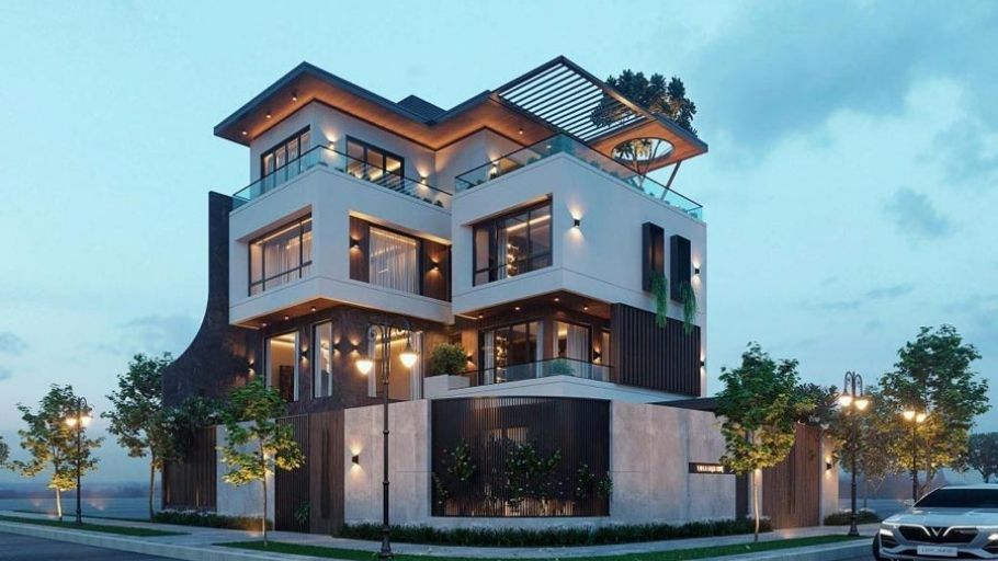 Thiết kế biệt thự 300m2 4 tầng bất đối xứng đầy cảm xúc, view sông thoáng đãng