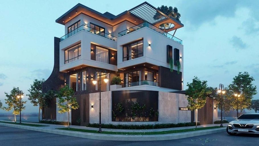 Mẫu biệt thự chữ L 3 tầng hiện đại