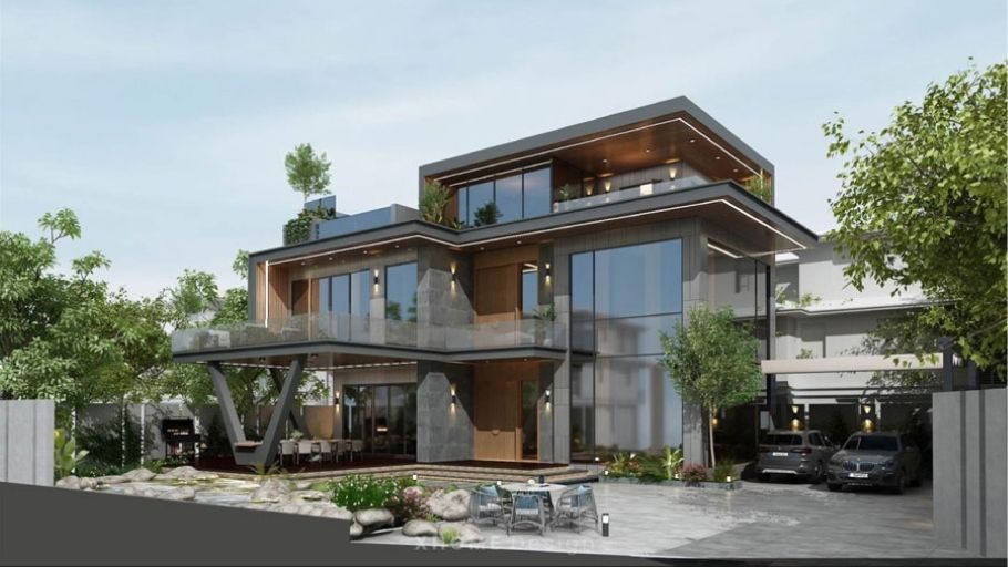 Thiết kế biệt thự chữ L 3 tầng không gian mở