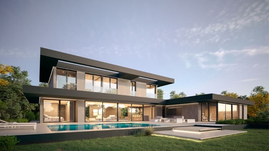 Mẫu biệt thự chữ L mái bằng