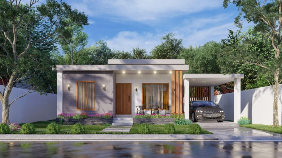 Thiết kế biệt thự 1 tầng 2 phòng ngủ