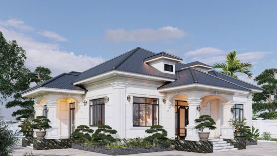 Thiết kế biệt thự 1 tầng 6 phòng ngủ