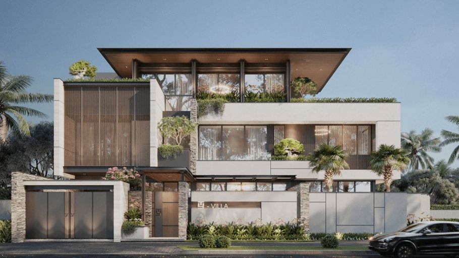 Mẫu thiết kế biệt thự 3 tầng 2 mặt tiền mái bằng