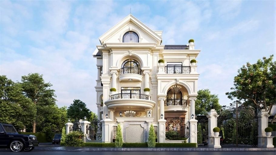 Mặt tiền biệt thự tân cổ điển mái Thái 4 tầng