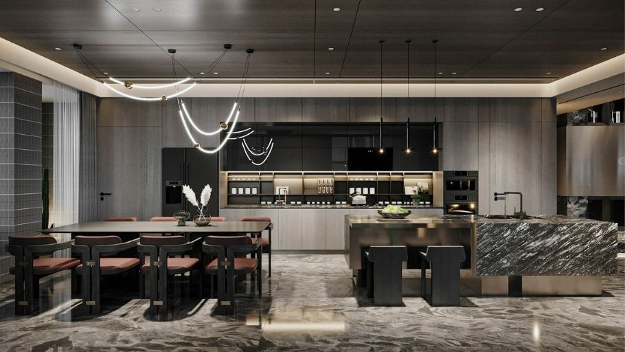 Bếp và phòng ăn trong căn hộ Haiphong Duplex Apartment