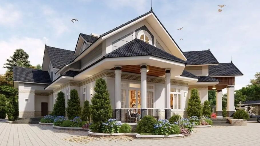 Biệt thự 2 tầng 200m2 tân cổ điển mái Thái