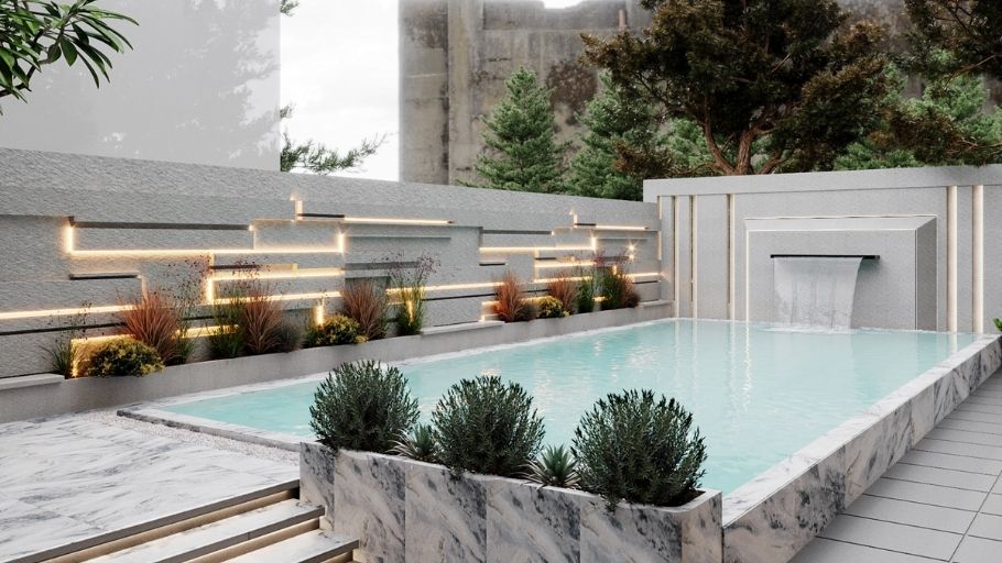 Hồ bơi trong biệt thự 300m2 trở thành trung tâm thị giác của toàn bộ công trình