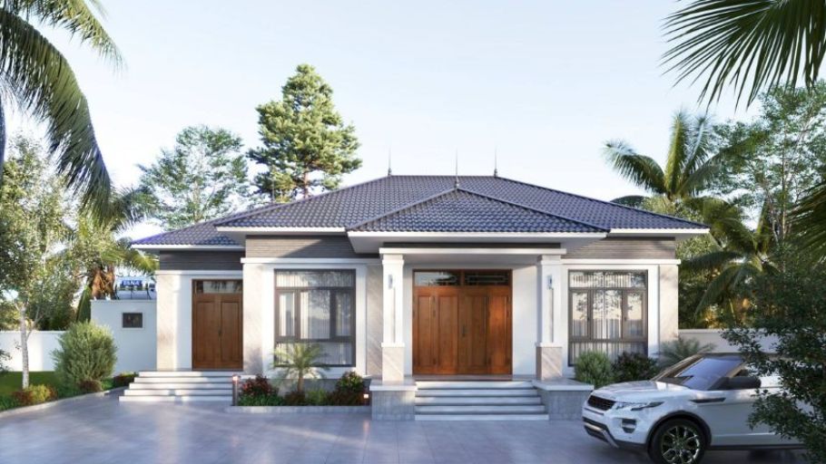 Mẫu biệt thự 1 tầng 3 phòng ngủ mái Nhật