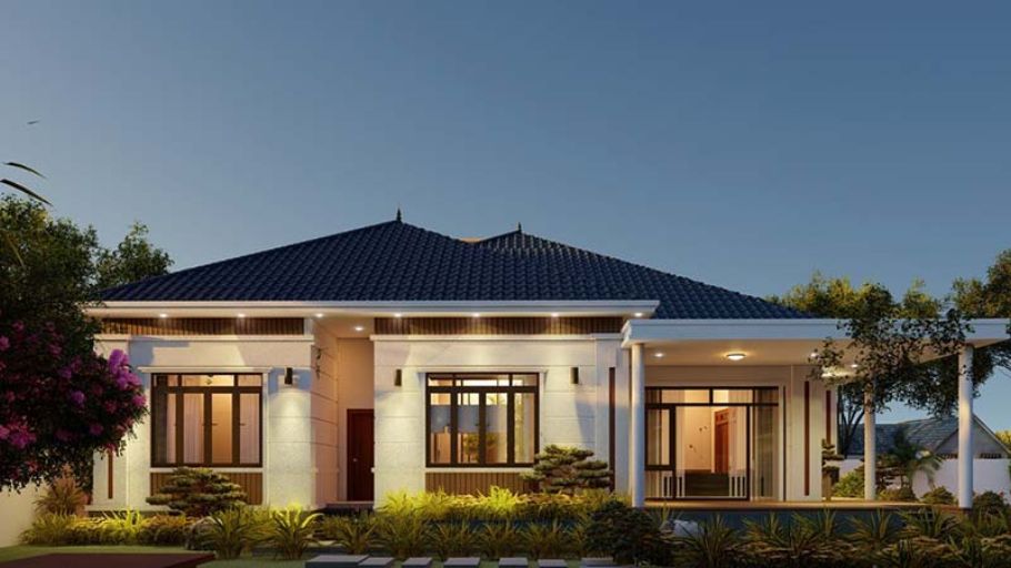 Mẫu biệt thự 1 tầng 3 phòng ngủ mái Nhật