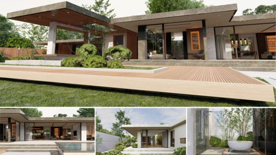 Mẫu biệt thự 1 tầng 3 phòng ngủ có sân vườn