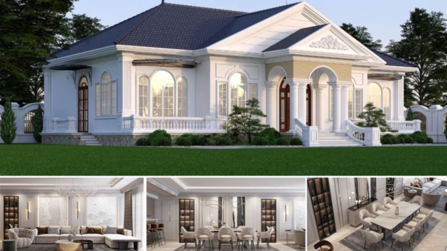 Mẫu biệt thự 1 tầng 3 phòng ngủ diện tích rộng