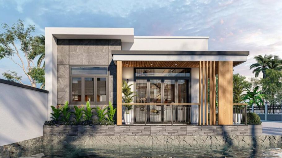 Mẫu biệt thự 1 tầng 4 phòng ngủ mái bằng