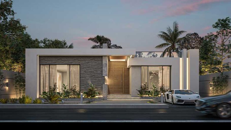 Biệt thự 1 tầng 4 phòng ngủ mái bằng phong cách hiện đại