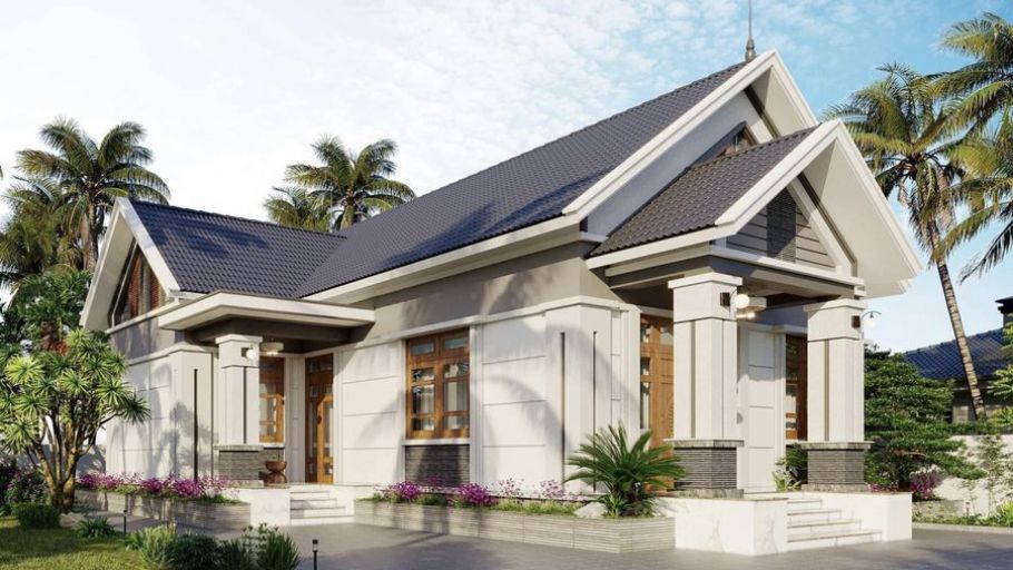 Mẫu biệt thự 1 tầng 4 phòng ngủ mái Thái