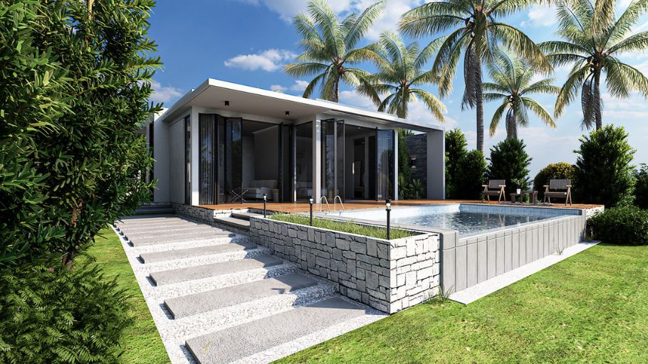 Mẫu biệt thự 1 tầng 4 phòng ngủ có hồ bơi