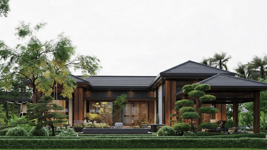 Mẫu biệt thự 1 tầng 4 phòng ngủ diện tích 800m²