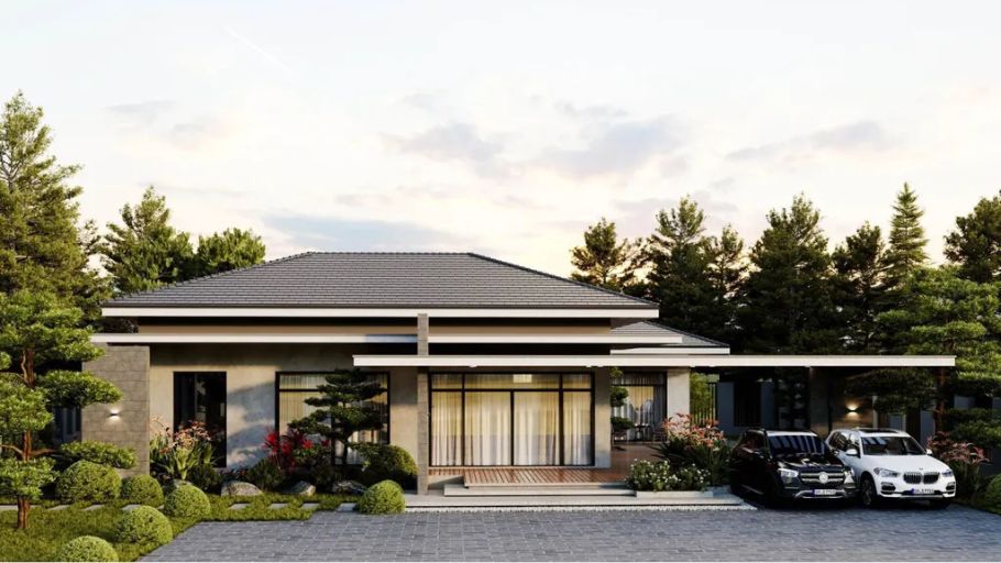 Thiết kế biệt thự 1 tầng 6 phòng ngủ