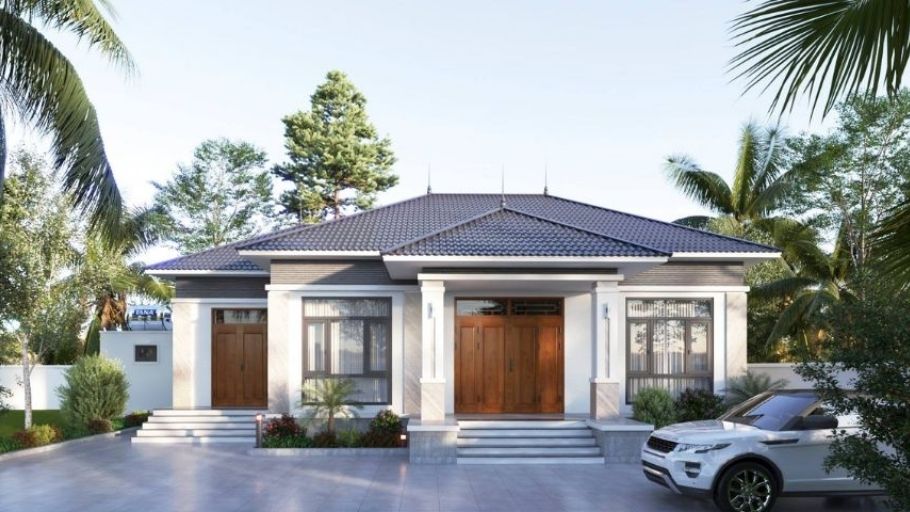 Biệt thự 1 tầng kiểu Pháp mái Nhật sang trọng
